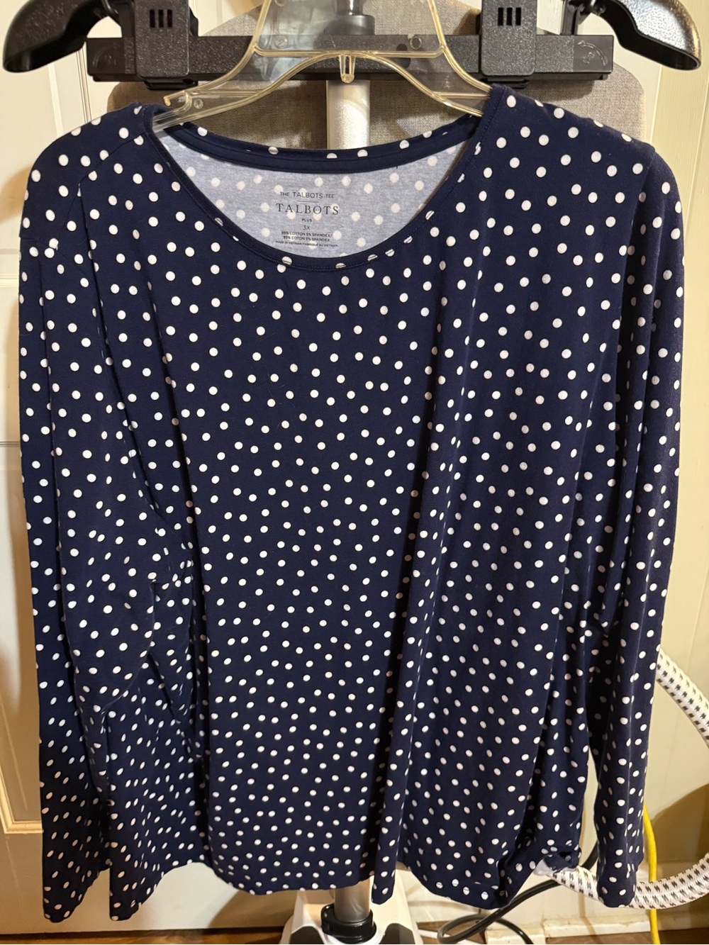 Talbots Navy and White Polka Dot Long Sleeve Tee